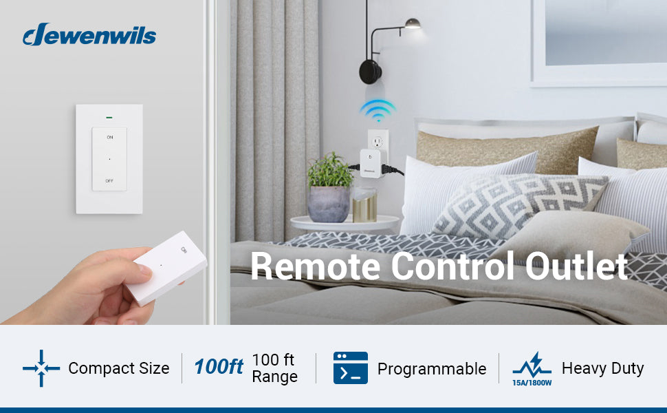 DEWENWILS Wireless Remote Control Outlet Light Switch, Remote Wall Switch and Outlet, 125VA/15A/1875W, 100ft RF Range