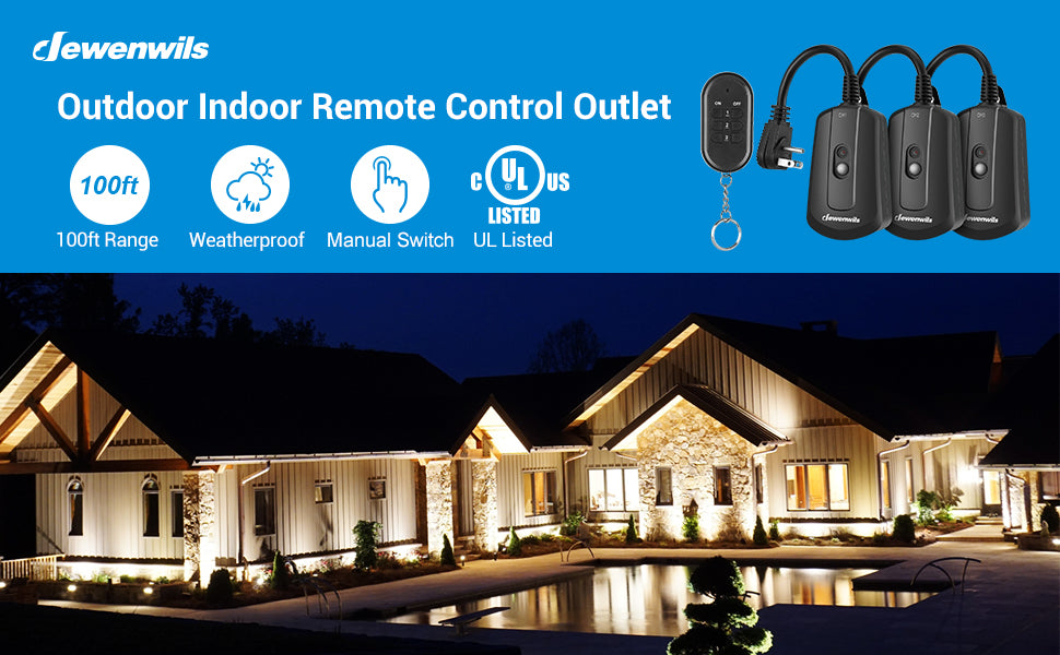 DEWENWILS Outdoor Indoor Remote Control Outlet, 110V 120V 125V 15Amp Wireless Remote Light Switch for Lights, Fans, Lamps, Christmas Light