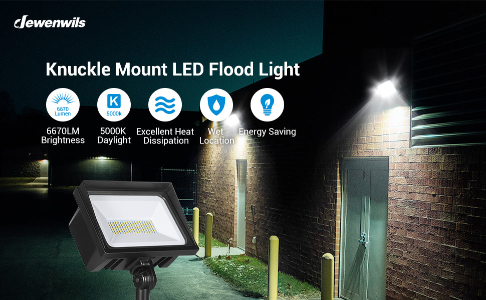 DEWENWILS 2-Pack 6,670 Lumens, 65W, 5000K, LED Flood Light Outdoor, IP65  Waterproof Knuckle Mount LED Security Light – Dewenwils