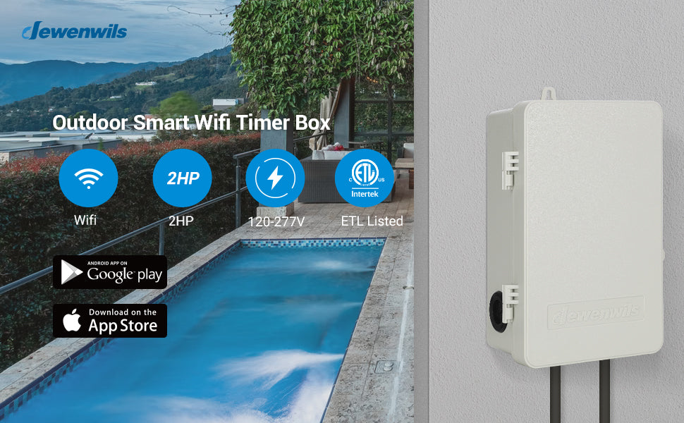 DEWENWILS Pool Pump Timer, Outdoor Wi-Fi Box, Heavy Duty 40A 120-277 VAC  2HP Wireless Controller Timer, Water Heater, Compatible with Smart Phone