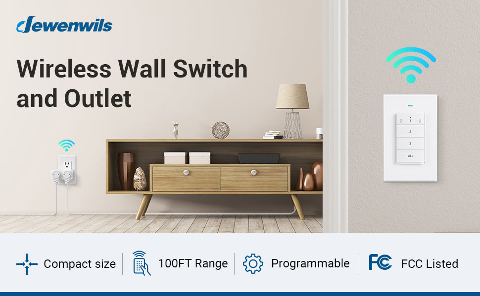 DEWENWILS Wireless Remote Control Outlet Light Switch, Remote Wall Switch and Outlet, 125VA/15A/1875W, 100ft RF Range