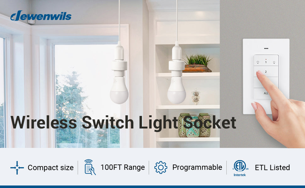 DEWENWILS Remote Control Light Socket, 110V 120V 125V Wireless Remote Light Bulbs Switch, 100 ft RF Range, for Pull Chain Light Fixture