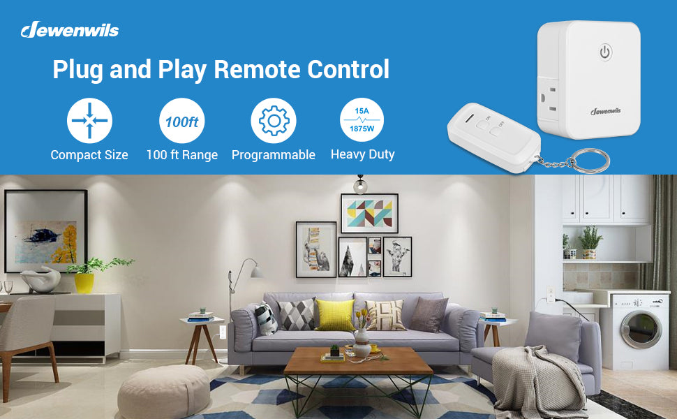 DEWENWILS Indoor 100ft Programmable Wireless Remote Control Outlet