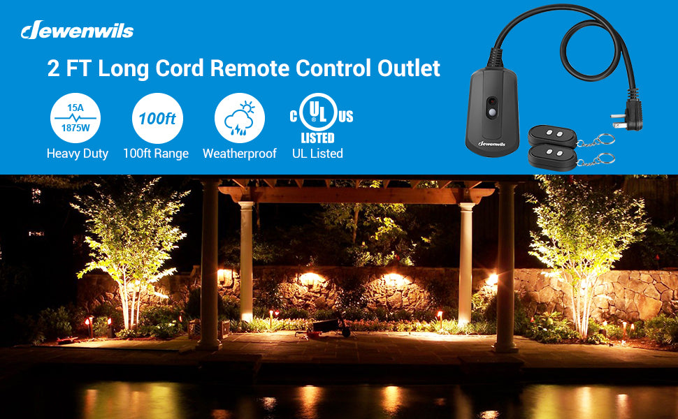 DEWENWILS Outdoor Wireless Remote Control Outlet with 2 FT Extension Cord,  15 amp Heavy Duty Weatherproof Remote Controlled Light Switch for String  Lights, 100 Feet Range, UL Listed - Yahoo Shopping