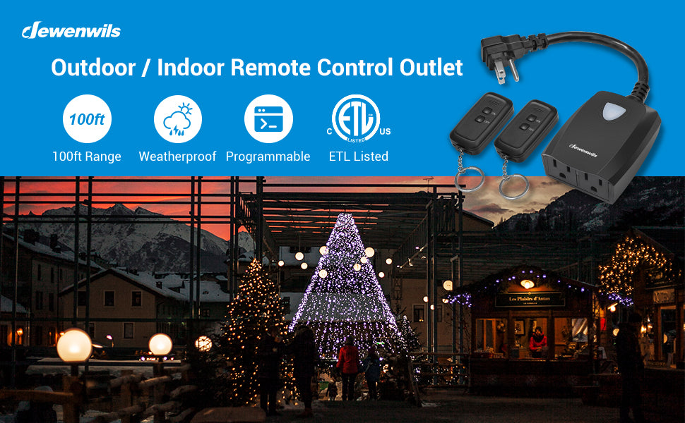 DEWENWILS Outdoor Indoor Remote Control Outlet, Wireless Electrical Remote  Light Switch,100 Ft RF Range, For Lights, Fans, Lamps, Christmas Light –  Dewenwils
