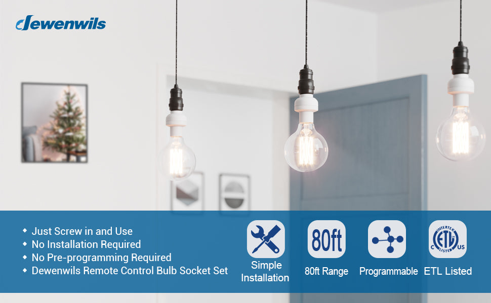 DEWENWILS Remote Control Light Socket, Wireless Remote Light Bulbs Switch  System, 80 Ft RF Range, For Pull Chain Light Fixture – Dewenwils