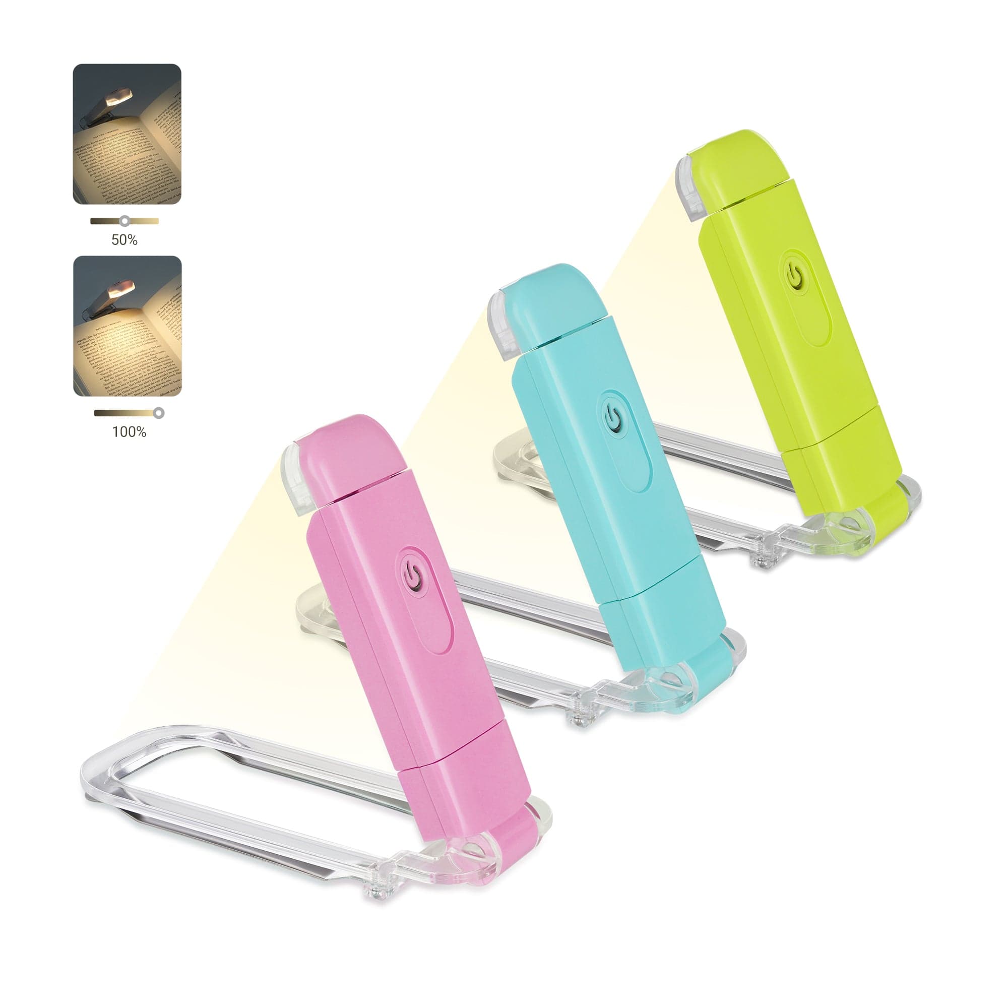 DEWENWILS Book Reading Light with Clip, USB rechargeble Booklight for Reading in Bed, Clip on Book Lamp, Brightness Adjustable, Sleep Aid Light, Warm White, Blue Green Pink, 3Pack-ZHBRL04BCD