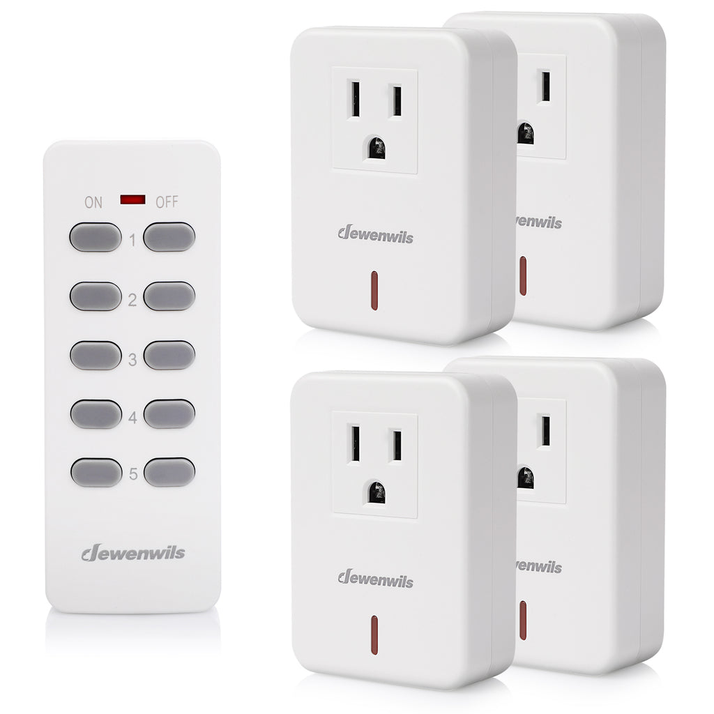 DEWENWILS Wireless Remote Control Outlet(1 Remote+4 Outlets), 100 Feet Range, Electrical Outlet Switch for Household Appliances, White