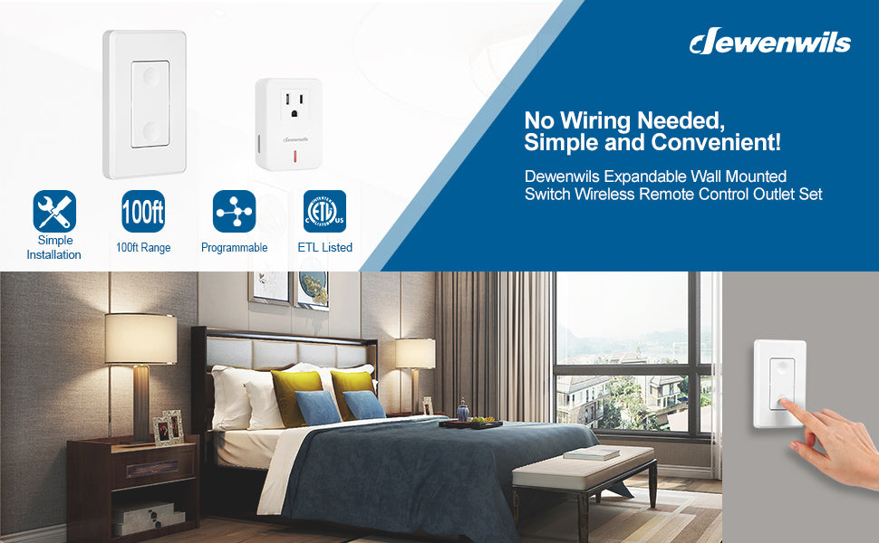 DEWENWILS Indoor 100ft Programmable Wireless Remote Control Outlet and  Switch (1 Remote + 4 Outlets)--SHRS104B1