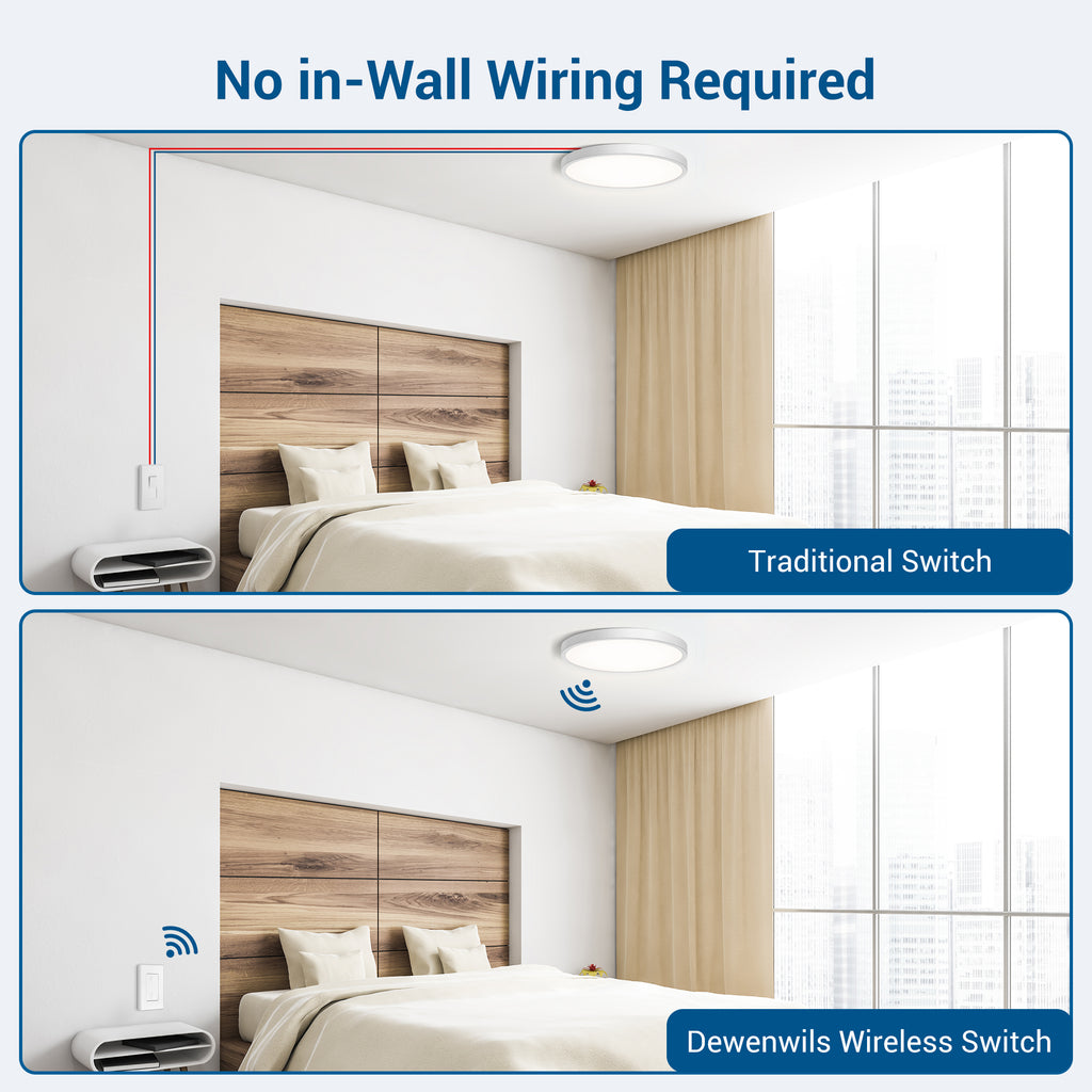 DEWENWILS Wireless Light Switch, No Wiring, Programmed and Expandable, 100  Ft RF Range, Remote Control Wall Light Switch Kit, Remote Switch Lighting