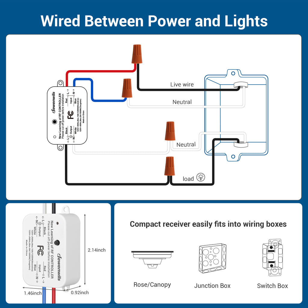 Wireless Light Switch and Receiver Kit, Ortis 300ft RF Range Wireless Wall  Switches for Lights, Fans, Battery Included, No Wiring Needed