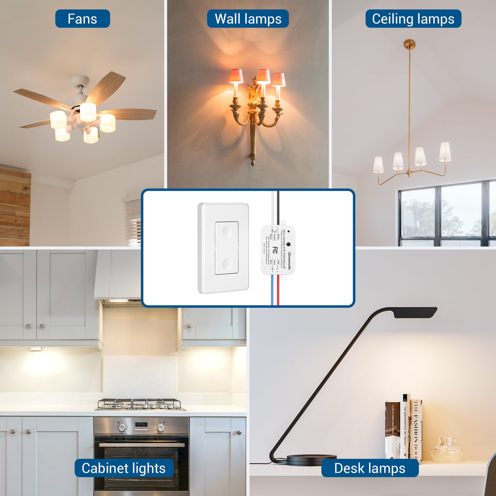 DEWENWILS Wireless Light Switch and Receiver Kit, 100 ft RF Range, Remote Control Wall Switch for Ceiling Lights, Fans, Lamps