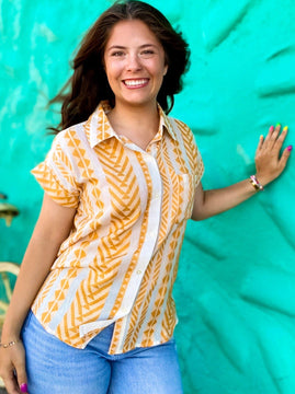 Bright Aztec Button Down-Golden Yellow