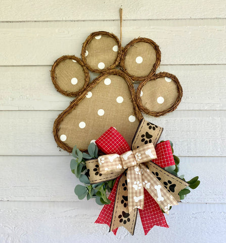 Valentine's Day WHITE Paw Print Dog Bone RED Wired Ribbon 2 1/2