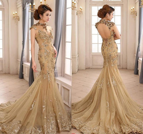 gold mermaid wedding dress