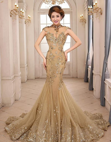 gold mermaid wedding gown