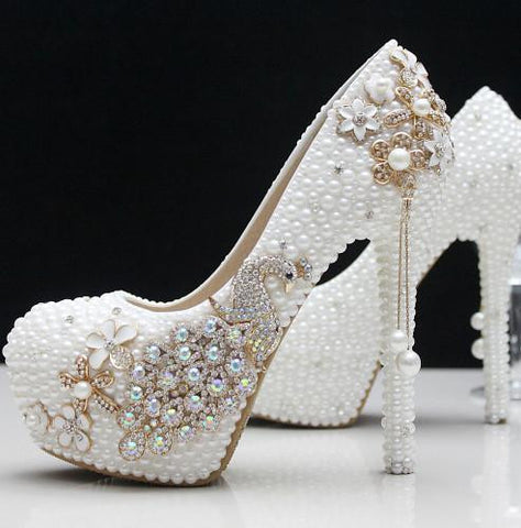 white wedding shoes with rhinestones