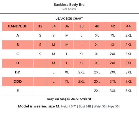 Backless Body Bra Size Chart – WearComfii
