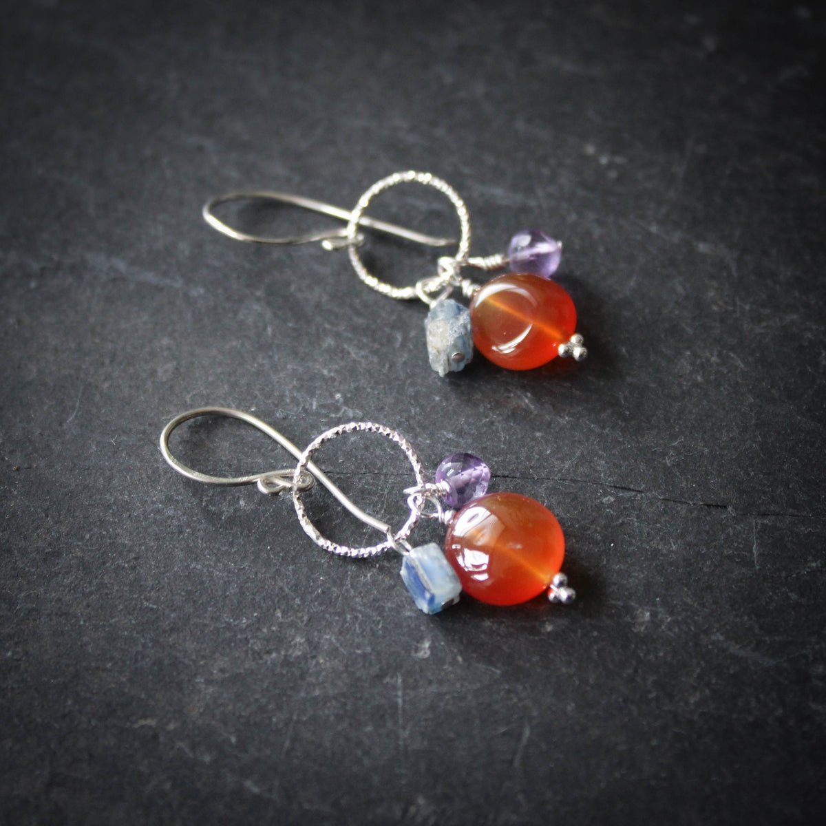 Solstice Cantrip Earrings in Sterling Silver with Carnelian, Kyanite a ...