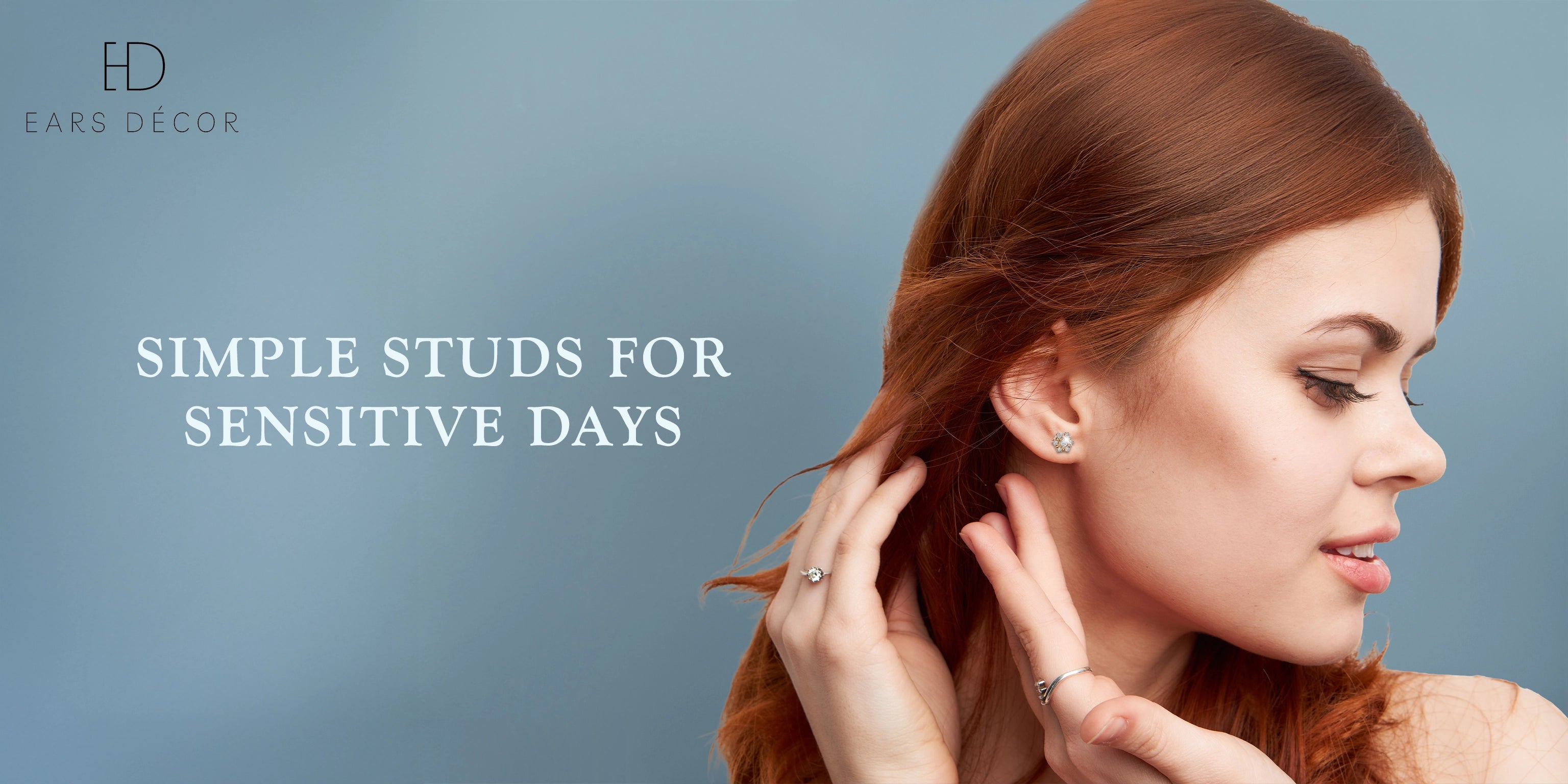 a woman wearing tiny stud earrings, encouraging simple studs for easy everyday