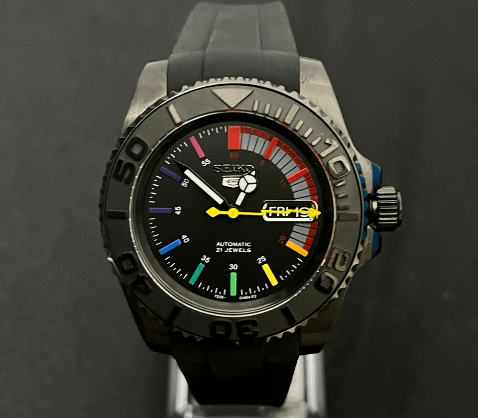 Seiko 5 Matte Black Rainbow Mod – Swiss Watchers