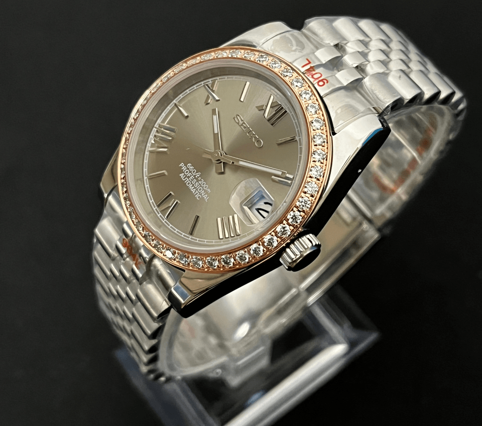 Seiko Datejust Mod with Diamond Bezel – Swiss Watchers