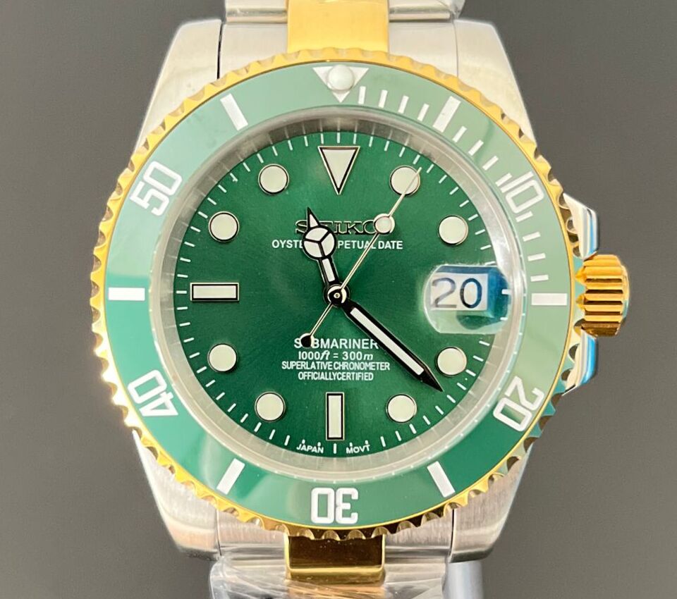 Seiko Two Tone Green Dial Submariner Mod – Swiss Watchers