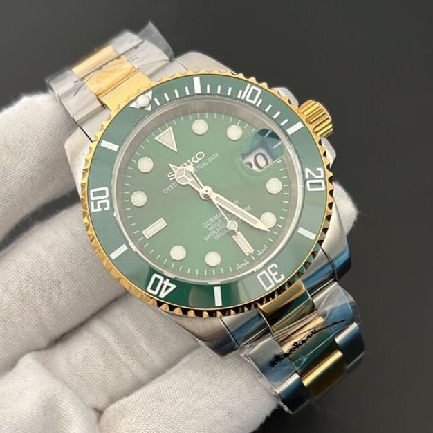 Seiko Two Tone Green Dial Submariner Mod – Swiss Watchers