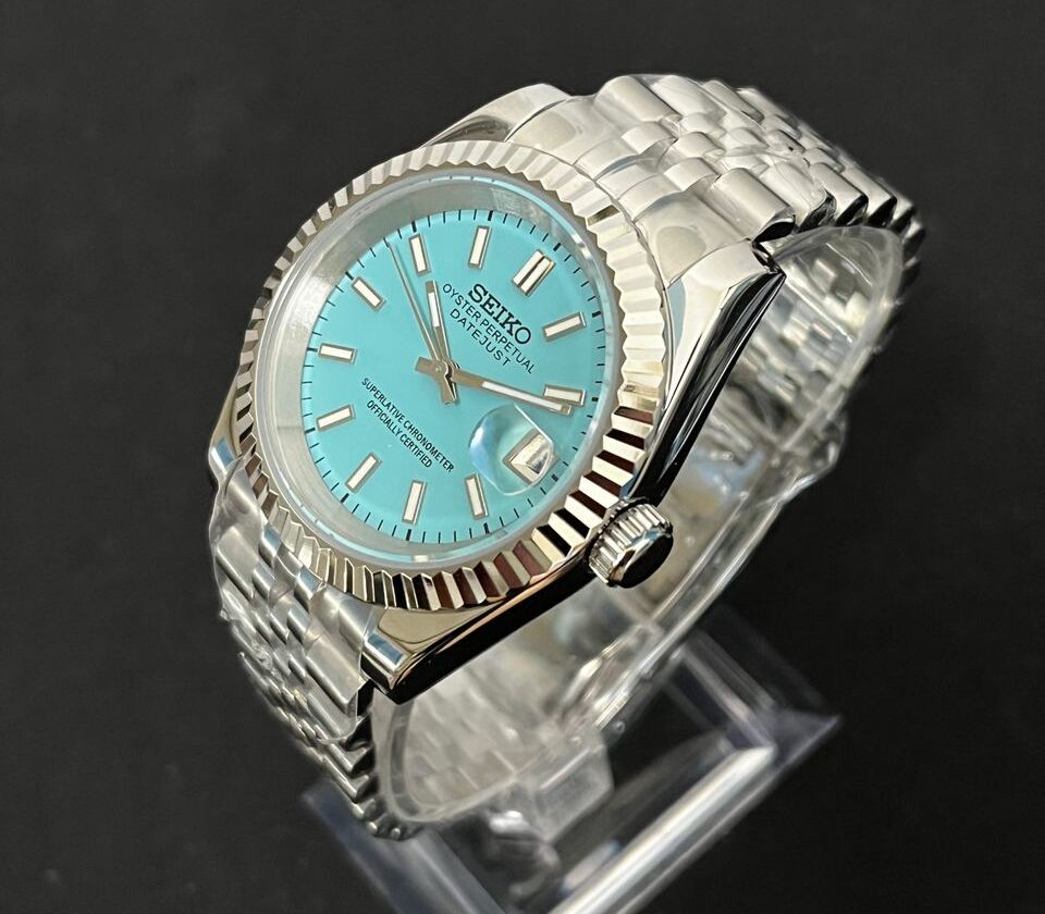 Seiko Datejust 36-40mm Light Blue & Yellow Dial – Swiss Watchers