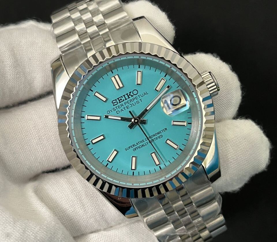 Seiko Datejust 36-40mm Light Blue & Yellow Dial – Swiss Watchers