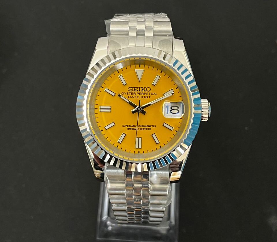 Seiko Datejust 36-40mm Light Blue & Yellow Dial – Swiss Watchers