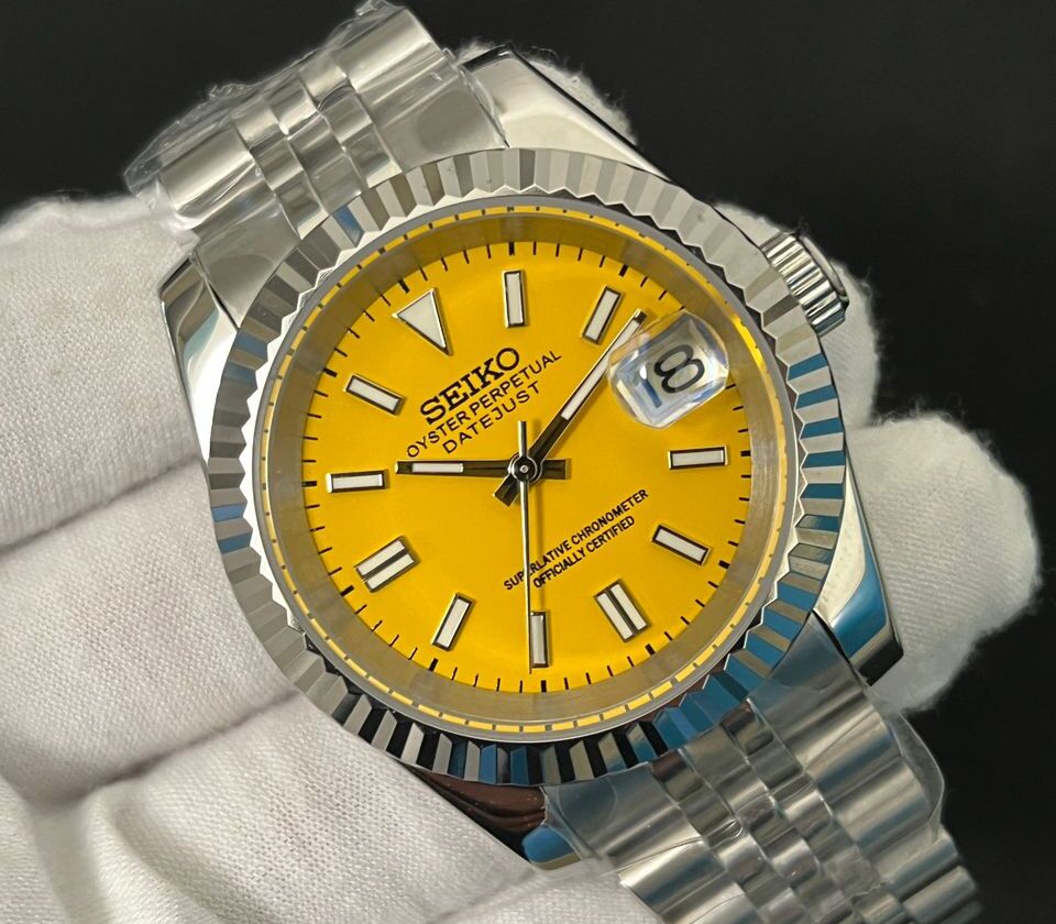 Seiko Datejust 36-40mm Light Blue & Yellow Dial – Swiss Watchers