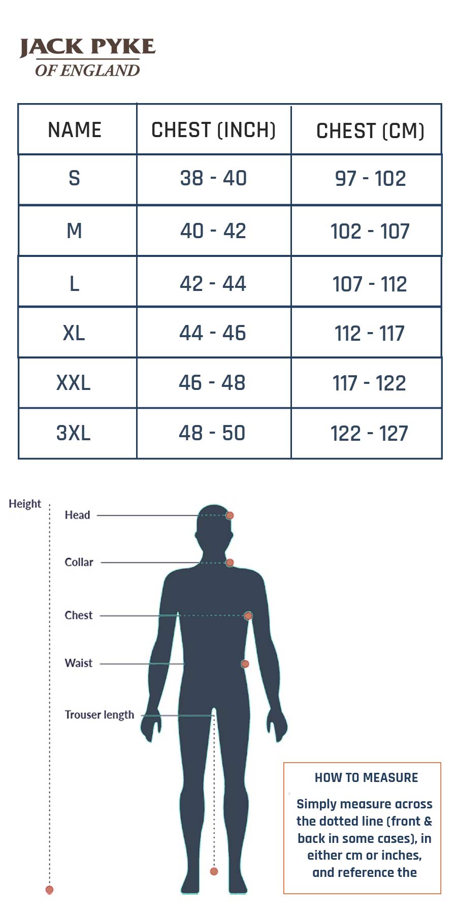 Jack Pyke Size Guide for Jackets and Tops | Mission Outdoors