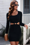 ribbed cutout long sleeve scoop neck dress