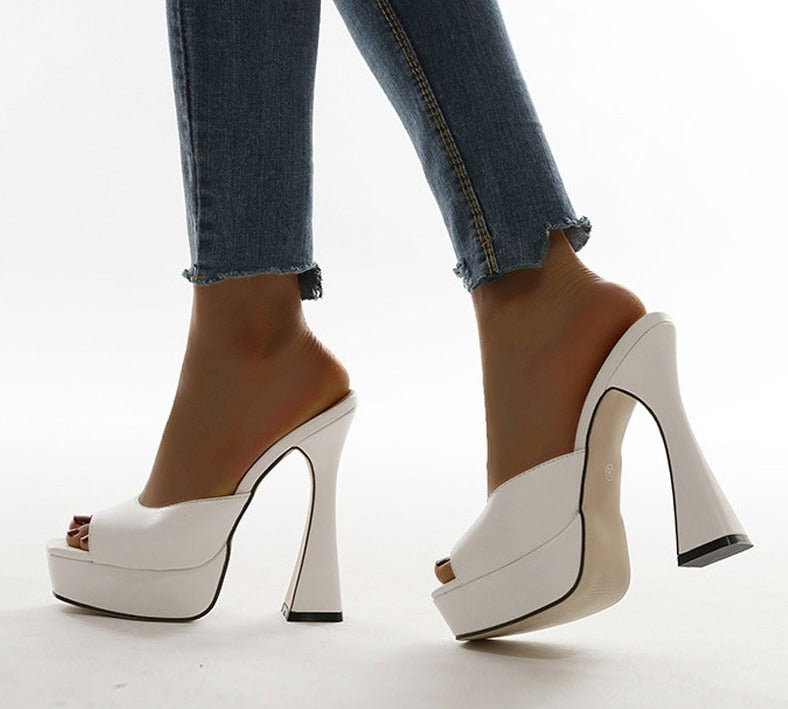peep toe square heels high heel