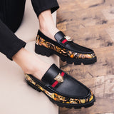 printed vamp design with lion logo loafer