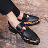 printed vamp design with lion logo loafer