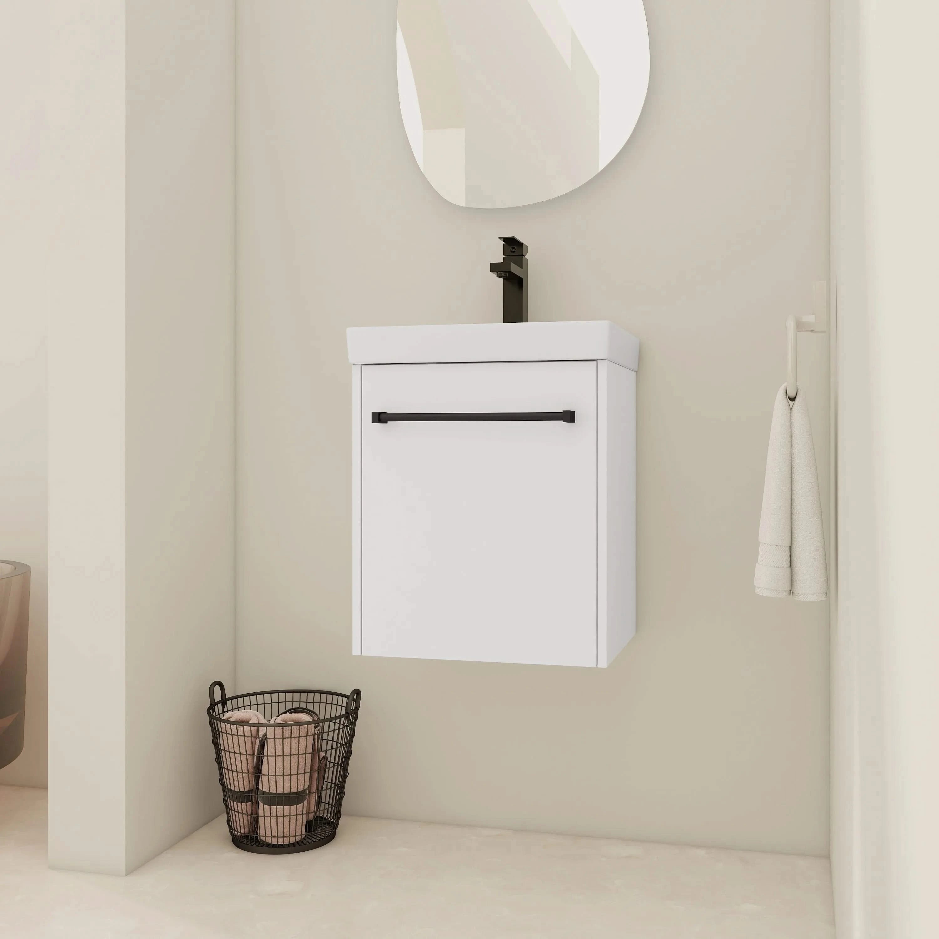 18'' Floating Wall-Mounted Bathroom Vanity with Ceramic Sink & Soft-Close Cabinet Door, For Small Bathroom