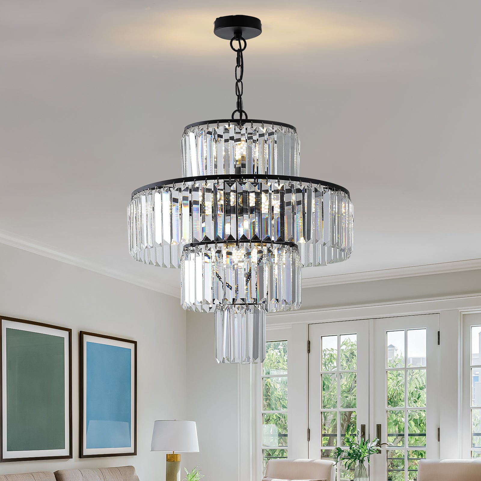 Black Luxury Crystal Chandelier Modern Chandeliers Lights Fixture Hanging Pendant Light Fixture for Dining Room Bedroom Living Room Dia 19.7 Inch-Black - DTYStore