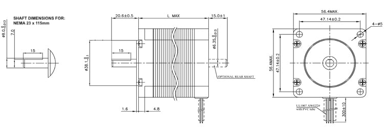 NEMA 23 x 115 Dimensions