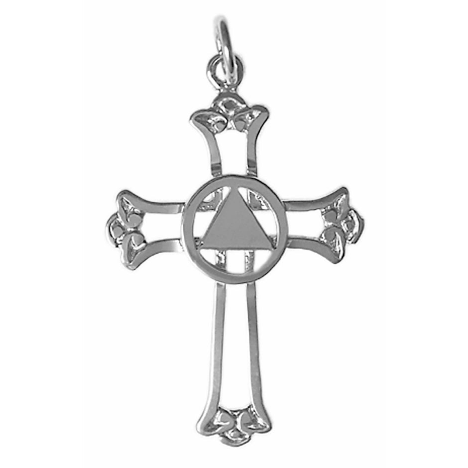 Sterling Silver AA Symbol in Open Cross Pendant - 13/16" x 1-5/16"