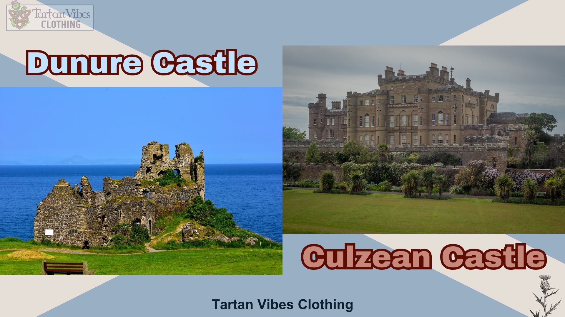 Dunure Castle left and Culzean Castle right - History seat of Kennedy Clan