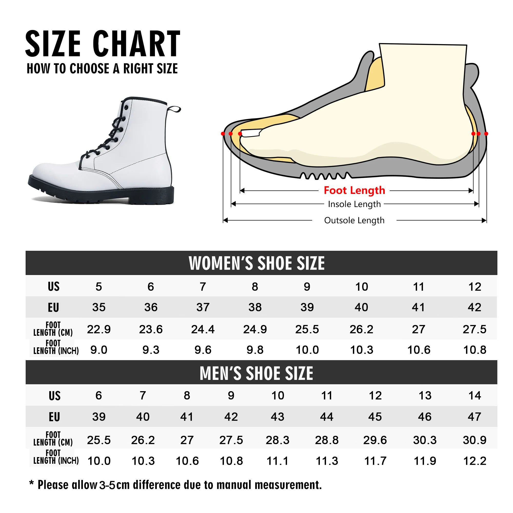 Tartan Vibes Clothing_ Leather Boots Size Chart