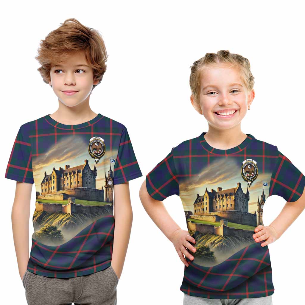 Agnew Tartan Family Crest Kid T-Shirt with Scottish Ancient Castle Style