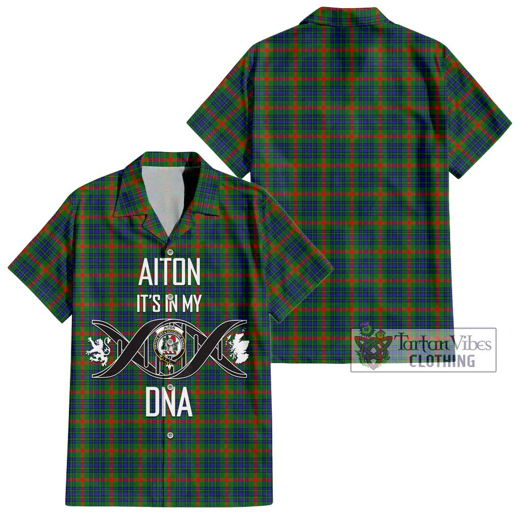 Aiton Tartan Short Sleeve Button Shirt with Family Crest DNA In Me Style
