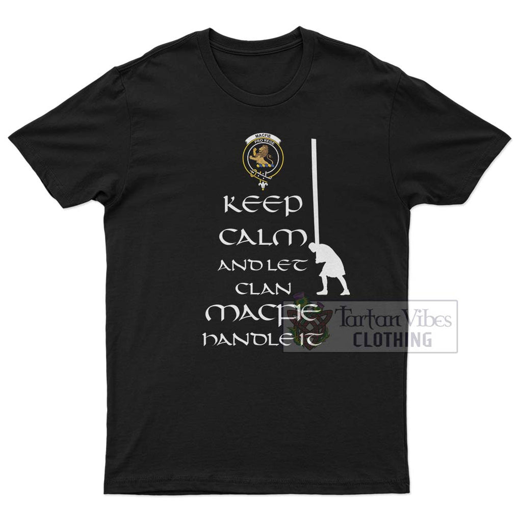 MacFie (McFie) Clan Men's T-Shirt: Keep Calm and Let the Clan Handle It Caber Toss Highland Games Style