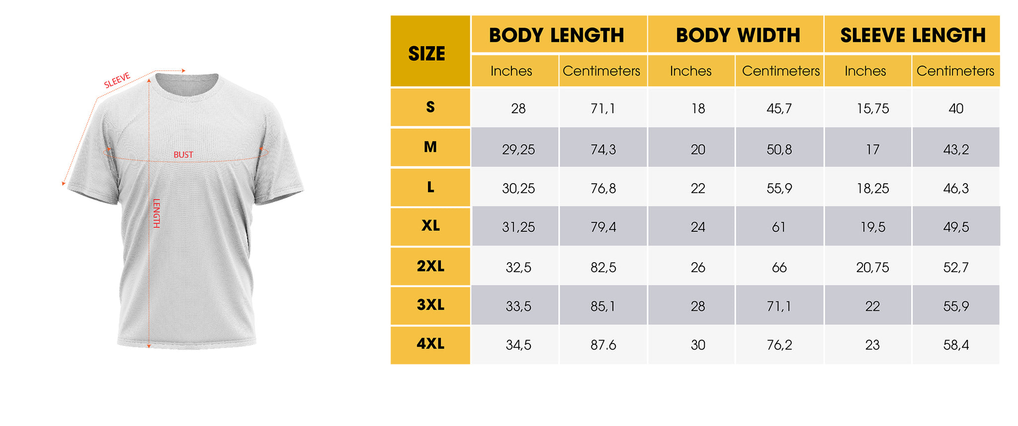 T-Shirt Size Chart