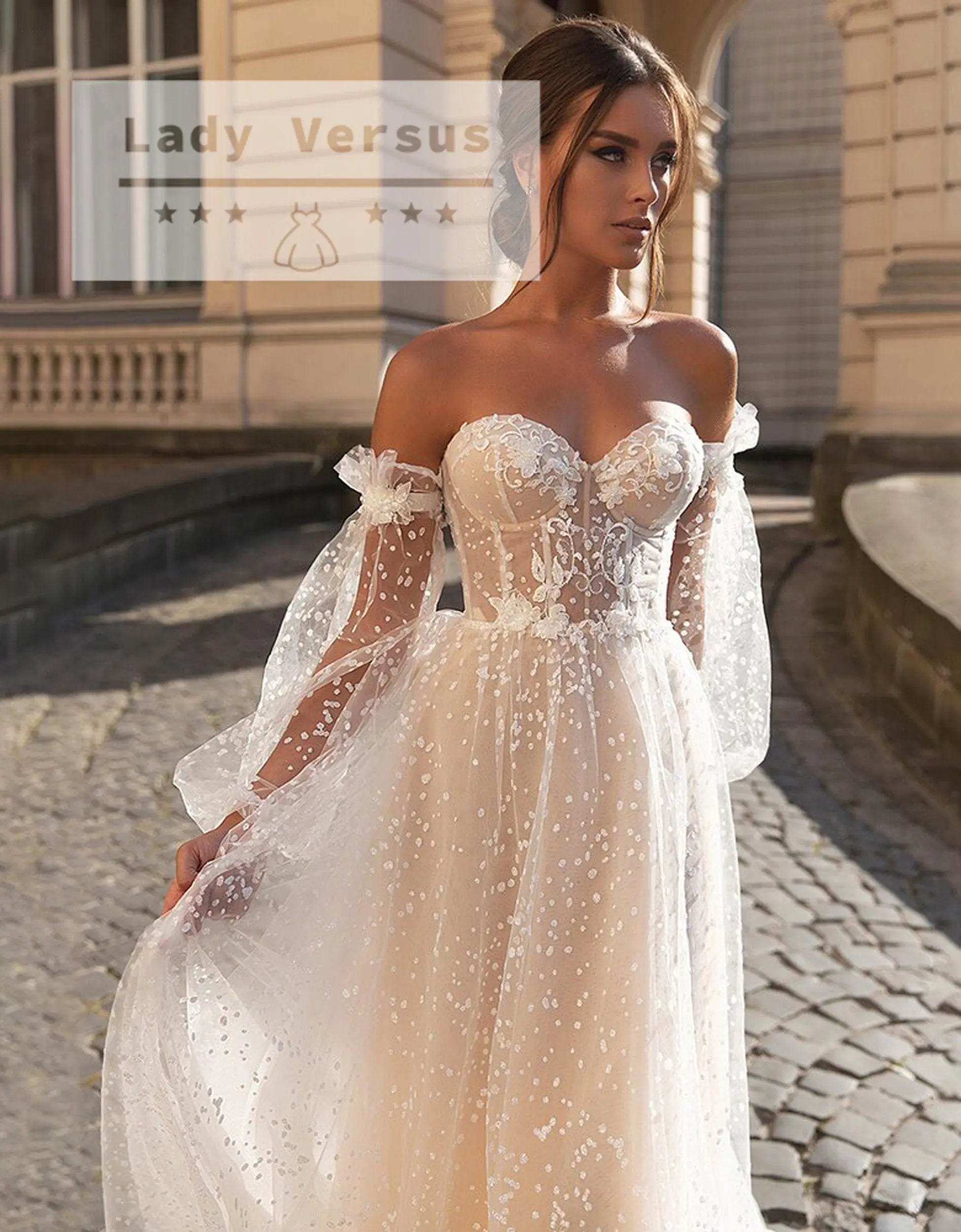Dot Lace Bohemian beach light Wedding  Dress /Beach wedding dress /bridal gown/ bohemian lace dress/  lace dress/ Bridal dress Lady Versus