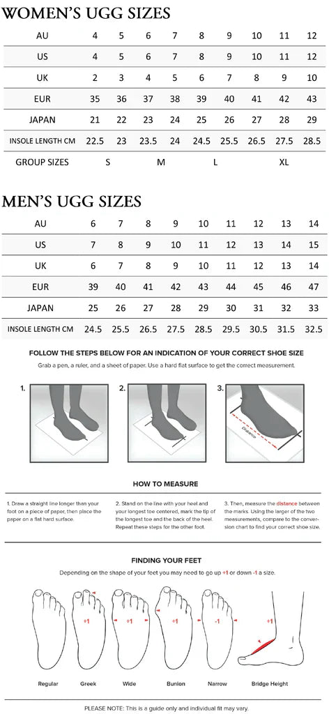 UGG 专家尺码表