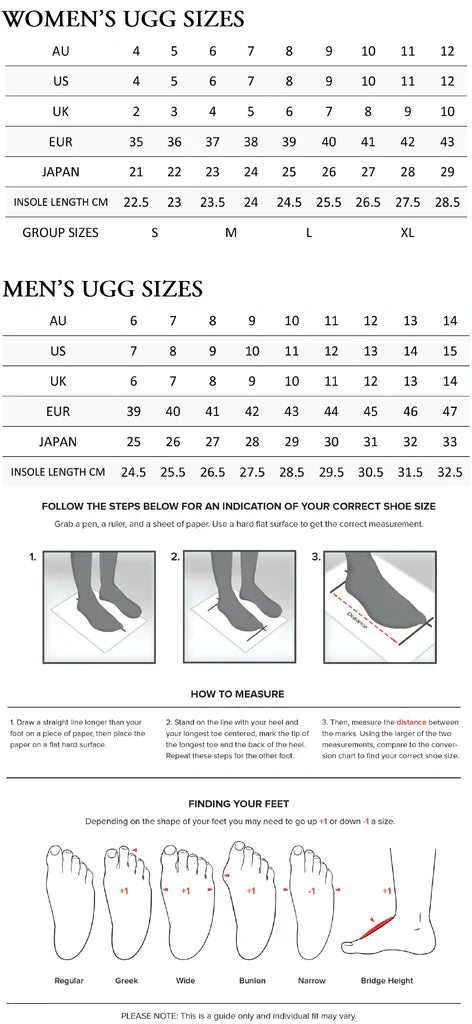 UGG Specialist Size Chart